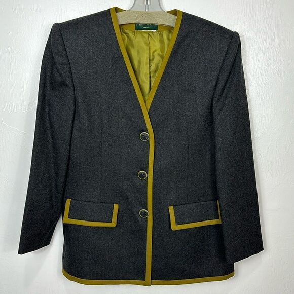 Harve Benard Vintage Gray Contrast Piping Single Breasted Blazer Jacket Size MP - Picture 1 of 9